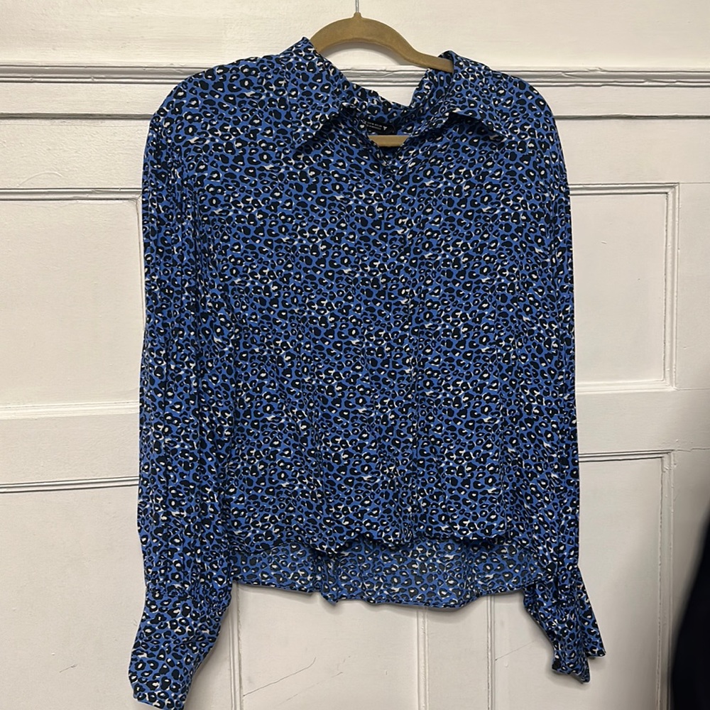 Blue leopard button down shirt